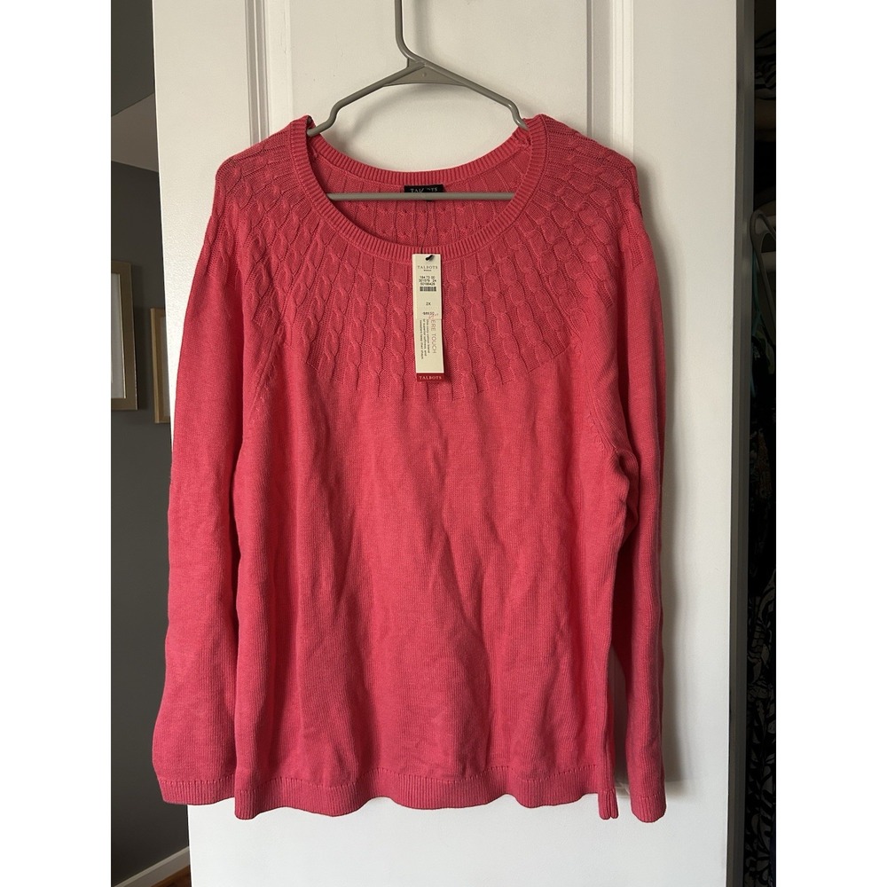 NWT Talbots Pink Cable Knit Crewneck Sweater Cotton Cashmere Plus Size 2X